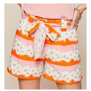Spartina 449 Aria Shorts Audubon Daisy Stripe Pleated Tie Belt Linen Blend 4